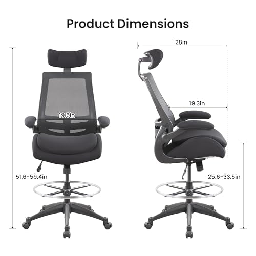 BOLISS Big and Tall Drafting Chair 400lbs High Back Dual Seat Cushion - color: Black, size: BLS-2818HDS