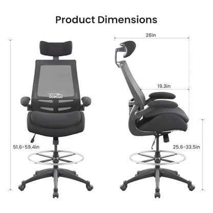 BOLISS Big and Tall Drafting Chair 400lbs High Back Dual Seat Cushion - color: Black, size: BLS-2818HDS
