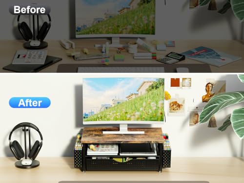Spacrea Desk Organizers and Accessories, Printer Stand with Storage, Wood - color: Wood