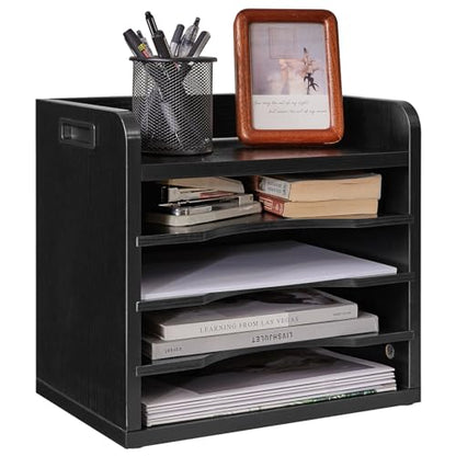YMYNY Desktop File Organizer with Handle, Document Letter Mail Tray Sorter with 3 Adjustable Shelves, 5 Tiers Paper Holder for School Home Office Desk,Black,13.4 * 12.4 * 9.06" UHBC006B
