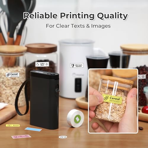 Nelko Label Maker Machine, P21 Label Printer with 3 Tapes & Case, Black | Creative App & Multiple Templates, Inkless Printing, Built-in Cutter, Ideal for School, Teacher Supplies, Office, and Home - color: Black