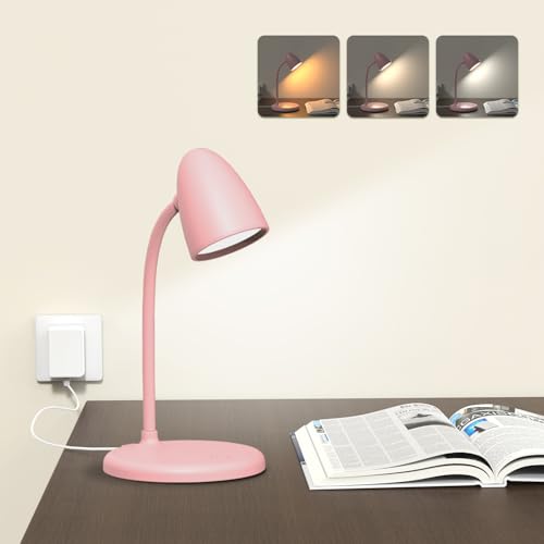 LED Desk Lamp for Home Office,Dimmable Table Lamp 3 Light Colors | Reading Light for Bedside Small Desk Lamp for College Dorm Room,Bedroom Desk Light Pink - color: L33-Pink