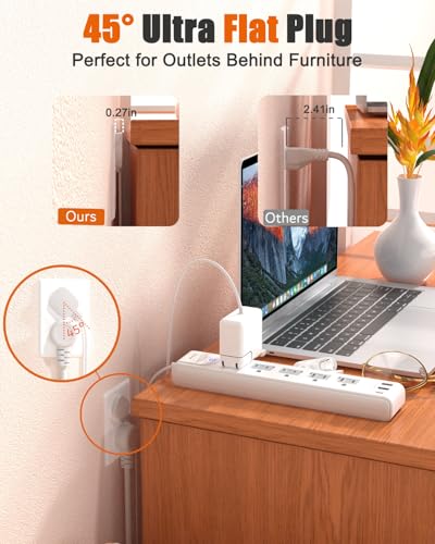 2 Prong Power Strip, WRXDMC 2 Prong to 3 Prong Outlet Adapter, 10ft Cord | Polarized Plug, 1680J Two Prong Surge Protector, 5 AC Outlets & 3 USB, Wall Mountable, Ideal for Non-Grounded Outlets - size: 10 Ft