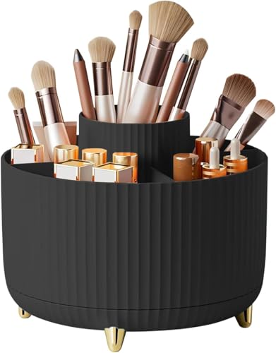 Makeup Brush Holder,360° Rotating Makeup Brush Organizer,5 Slot Make up Brushes Cup for Cosmetics,Large Capacity,For Nail Polish, Art Supply, Bathroom Vanity,Cosmetics Organizer,Black - color: Black