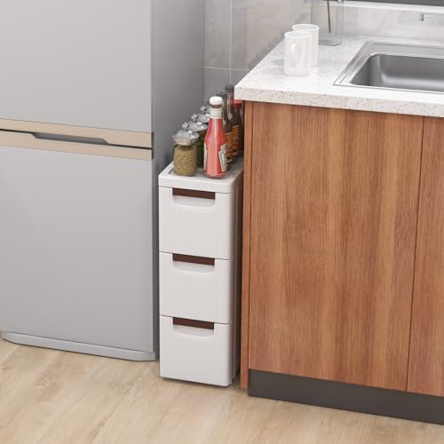 LOKO 3-Drawer Narrow Storage Cabinet, Slim Rolling Cart, Mobile Plastic Cart Container with Pull Handles, Built-in Wheels, for Living Room, Kitchen, Bathroom, Office (7.5"x16.5"x22.5" (3 Drawer)) - size: 7.5"x16.5"x22.5" (3 Drawer)