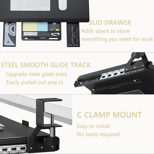 ETHU Corner Keyboard Tray Under Desk with Metal Rail, 26.8x11.8", Black - color: Black