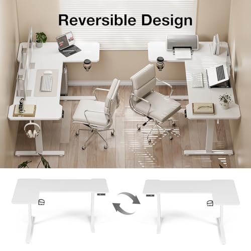 Acrolix L Shaped Electric Standing Desk, 71x43.5 Inch Reversible, White - color: White, size: 71