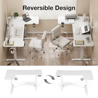 Acrolix L Shaped Electric Standing Desk, 71x43.5 Inch Reversible, White - color: White, size: 71