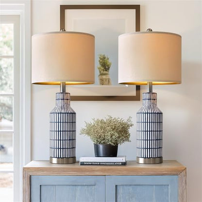 USumkky 25" Modern Ceramic Lamps Single Table Lamp for Living Room Bedroom Farmhouse Nightstand Bedside Lamps - color: Navy Blue