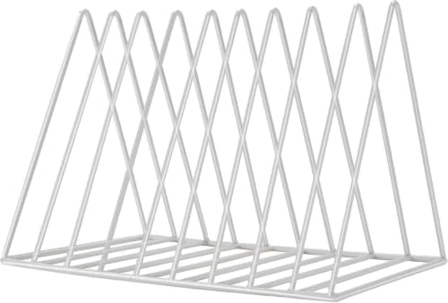 Sooyee 9 Slot Metal Record Holder Storage,White | Magazine Holder, Book Album Display Rack, Desktop File Sorter Organizer, Triangle Bookshelf Decor for Home Office - color: White