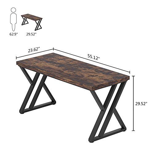 LITTLE TREE 55 Inch Large Simple Industrial Computer Desk Study Writing Table Home Office Workstation,Rustic Brown - color: Brown+black