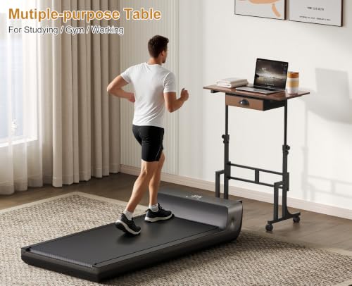 Adjustable Height Standing Desk With Drawer, Rolling Sit Stand Up Desk With Wheels, Small Sit To Stand Computer Desk, Adjustable Desktop Height, On Wheels, Brown, For Walking Pad Laptop Treadmill - color: Brown