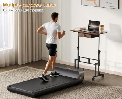Adjustable Height Standing Desk With Drawer, Rolling Sit Stand Up Desk With Wheels, Small Sit To Stand Computer Desk, Adjustable Desktop Height, On Wheels, Brown, For Walking Pad Laptop Treadmill - color: Brown