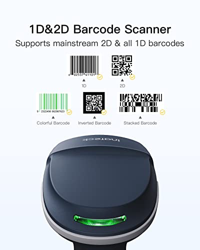 Inateck QR Barcode Scanner, 2D Wireless Barcode Scanner, 3 in 1 Barcode Reader, Screen Scanning, BCST-54 Blue - color: Blue-BCST54, size: With Smart Base
