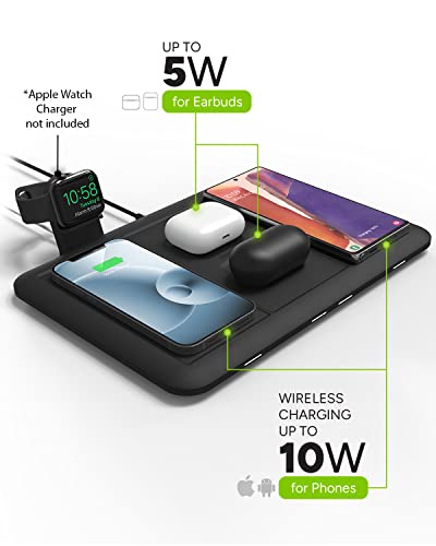 Mophie 4-in-1 Wireless Charging Mat for Apple iPhone, AirPods & Watch, Samsung Galaxy, Google Pixel, and All Qi-Enabled Devices, Additional USB-A Port, Intuitive Design, Includes Apple Watch Stand