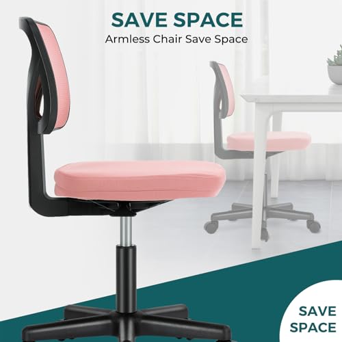 DUMOS Armless Desk Chairs, Small Home Office Mesh Chairs | Ergonomic Adjustable Mid Back, Swivel Rolling Task, Computer Work Vanity Small Spaces, Pink - color: Hot Pink, size: 1pc