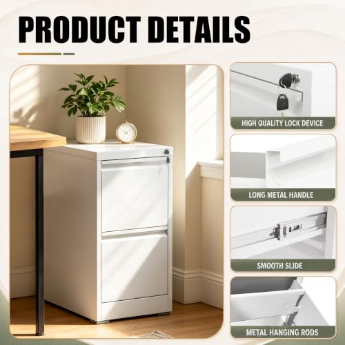 2 Drawer File Cabinet for Home Office, Vertical Filing Cabinet - color: White, size: 28.8"H - 2 Drawer