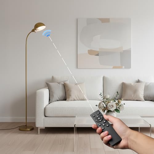 LALISU Modern Metal Dimmable Reading Floor Lamp with Remote, Gold‑Remote - color: Gold-Remote