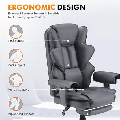 HOMREST Heated Massage Executive Office Chair with Foot Rest,Slate Grey - color: Slate Gray‌