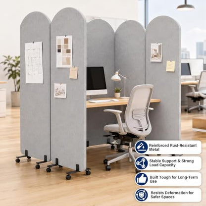 3-Panel Portable Office Partition, Acoustic Wall Divider with whiteboard - color: Light Gray, size: 3 Panel with Whiteboard