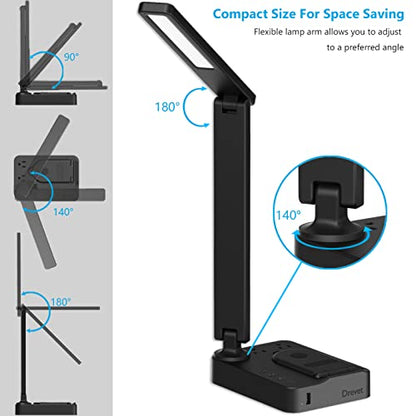 Drevet LED Desk Lamp with Wireless Charger, Desk Table Light with USB Charging Port and 2 Outlets, 3 Lighting Modes, 3 Level Brightness, 1H Timer, Touch Control, Eye-Caring Home Office Foldable Lamp - color: Black2.0 with wireless charging