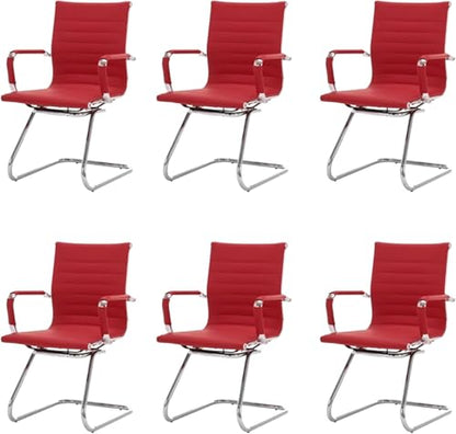 HNY 6-Pack PU Leather Office Guest Chairs - color: Burgundy, size: 6 PCS