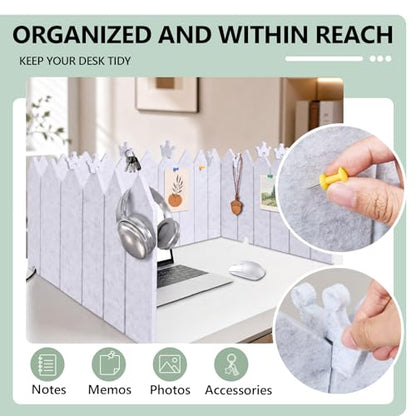 86.5 x 16'' Foldable Felt Desk Divider with 25 Thumbtacks & 8 Clips, Acoustic Desk Partition Privacy Panel, Versatile Cubicle Shield Hanging Note Item, for Office Home (Triangular) - style: Triangular