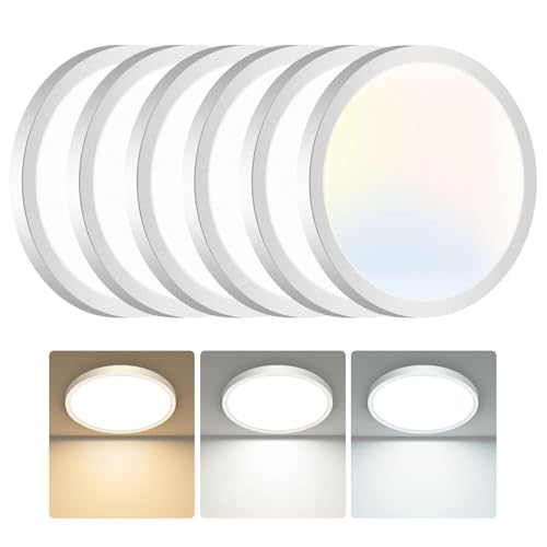 hepside 6PACK Flush Mount LED Ceiling Light Fixture White, 6.5Inch 12Watt, Dimmable & 3000K-4000K-6500K Ceiling Lamp 1200LM Low Profile Ceiling Light for Kitchen Bedroom Hallway Porch - color: White, size: 6.5Inch-6pack