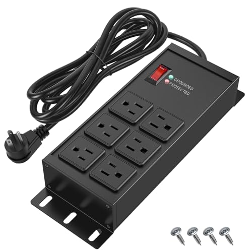 Heavy Duty Surge Protector Power Strip Black, 6 Outlets, 4FT | 2500J Surge Protection, Wall Mountable, Switch, Metal, 14AWG Flat Plug Extension Cord for Garage, Workshop - color: Black, size: 4FT
