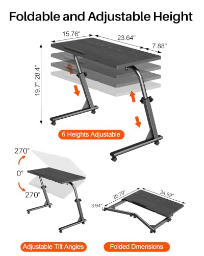 Adjustable Folding TV Tray Table, Mobile TV Dinner Tray for Eating on Couch - color: Black