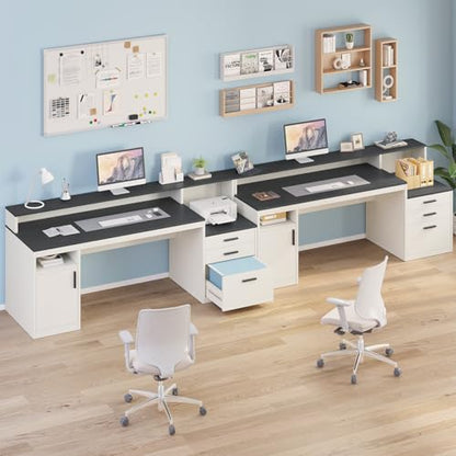 65" Computer Desk with 3 Drawers & Printer Shelf for Home Office | Office Desk with Printer Shelf & File Drawer, Executive Desk Writing Study Table with Monitor Stand, Black & White - color: Black & White