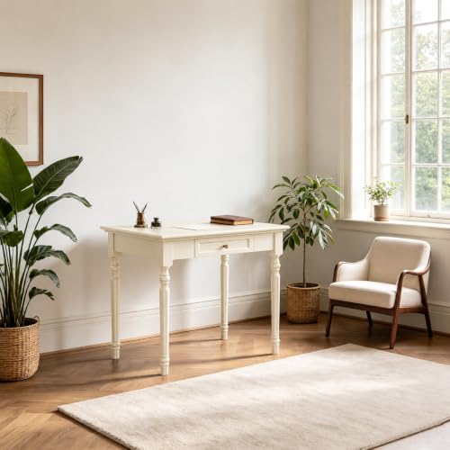 White Writing Desks with Drawers, 35" French Country Style - color: White, size: Standard-35 inches