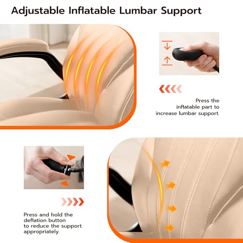 Ylzyxal Office Desk Chair, Ergonomic Computer Chair with Padded Flip-Up Arms and Adjustable Lumbar Support, PU Leather Executive Chair with Tilt Lock and 360° Swivel Rolling Wheels for Work, Study - color: Beige