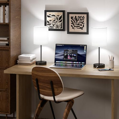 White Black Touch Lamps for Bedroom Set of 2, Dimmable, USB C+A, AC Outlet | Large 17.6" Tall Lamp, 3-Way Dimming, 5000K Daylight Bulbs, White Lampshade Black Base, for Living Room, Boys, Men, Girls - color: White - Black