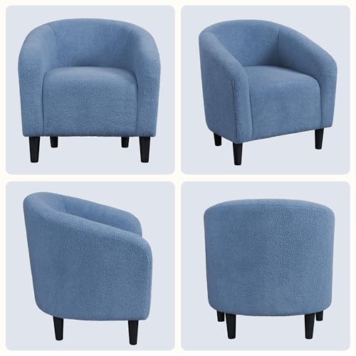 Yaheetech Sherpa Accent Chairs, Compact Furry Barrel Chairs with a Curved Silhouette for Small Spaces, Living Room, Bedroom, Blue - color: Blue (Boucle), style: without Ottoman