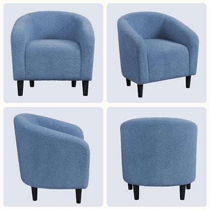 Yaheetech Sherpa Accent Chairs, Compact Furry Barrel Chairs with a Curved Silhouette for Small Spaces, Living Room, Bedroom, Blue - color: Blue (Boucle), style: without Ottoman