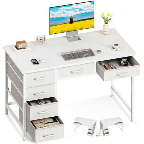 ODK 40 Inch White Computer Desk with 6 Drawers - color: White, size: 40 Inch