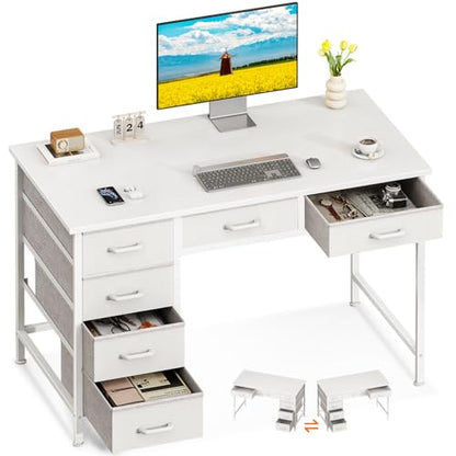 ODK 40 Inch White Computer Desk with 6 Drawers - color: White, size: 40 Inch