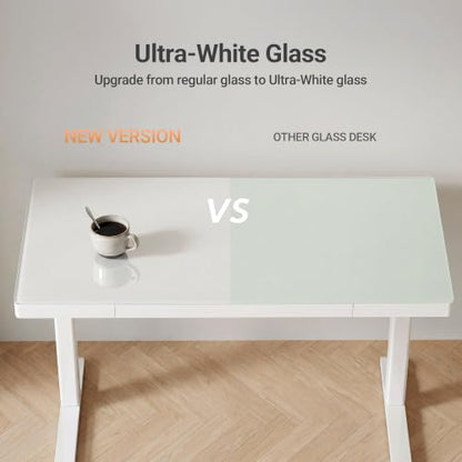 Claiks Touch Screen Glass Standing Desk with Drawers and USB Ports, 48×24 Inch Adjustable Stand Up Desk, Quick Install Home Office Glass Top Computer Desks, White - color: Glass Top Touch Screen, size: 48 inch