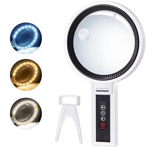 JARLINK Magnifying Glass with Light and Stand, 5.5-Inch Large Magnifier | 5.5-Inch Large Lens with 34 LED and Adjustable Brightness. Handheld and Stand Magnifier for Seniors Reading and Inspection
