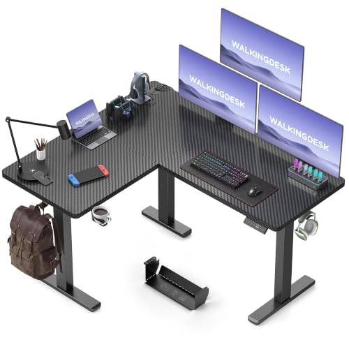 WALKINGDESK Reversible L Shaped Standing Desk Height Adjustable with Cup Holder, Electric Corner Computer Desk, Sit Stand up Home Office Desk, Ergonomic Gaming Desk, Black, 55X45 Inches - color: Black, size: 55 × 45 Inches