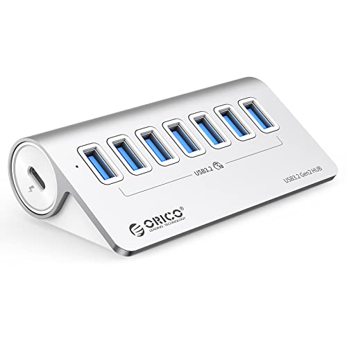 ORICO 7-Port USB 3.2 Gen2 Hub, Desktop USB 3.2 Hub with 7 USB-A Ports, 5V 3A Power Supply Port, 10Gbps Aluminium USB-Splitter with 1.64Ft USB-C to USB-A/C Cable for iMac, MacBooks, Mac mini - size: 50cm, style: M3U7