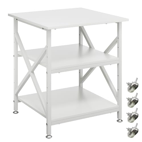 3 Tier Printer Stand, Large 23.6"x23.6" Printer Table with Wheels | 3d Rolling Printer Cart with Height Adjustable Storage Shelf,Fit printer/fax/3d/scanner for Home Office, White - color: White