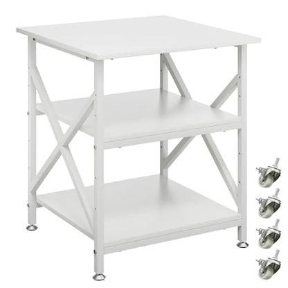 3 Tier Printer Stand, Large 23.6"x23.6" Printer Table with Wheels | 3d Rolling Printer Cart with Height Adjustable Storage Shelf,Fit printer/fax/3d/scanner for Home Office, White - color: White