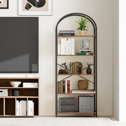 Homhedy 5-Tier Arched Bookshelf, Display Racks, Tall Book Shelf, 62.2" H - size: 5 Tier -23.6"W