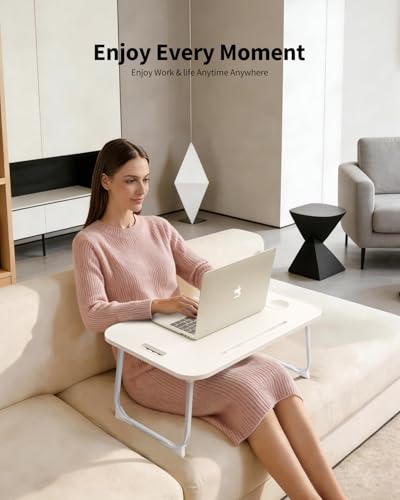 Ruxury Folding Lap Desk Bed Desk Laptop Table Tray, Breakfast Serving Tray, Portable & Lightweight Mini Table for Sofa Couch Floor - White - color: White