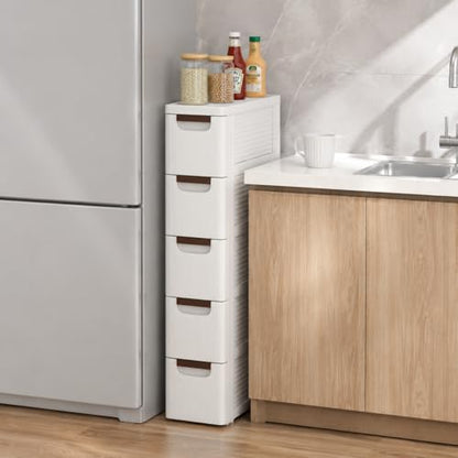 POWERSTONE 5-Drawer Plastic Storage Cart, Narrow Organizer Rolling Cart with 4 Wheels, Space-Saving Slim Mobile Utility for Bathroom, Office & Classroom - size: 36"H 5 Drawer