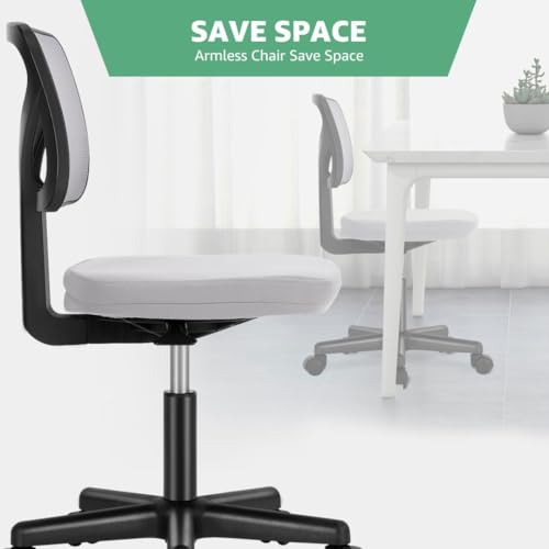 Armless Mesh Office Chair, Ergonomic Low Back Deskchair, Adjustable Rolling Task Computer Swivelchairs for Small Spaces Home Bedroom Study, Gray - color: Grey