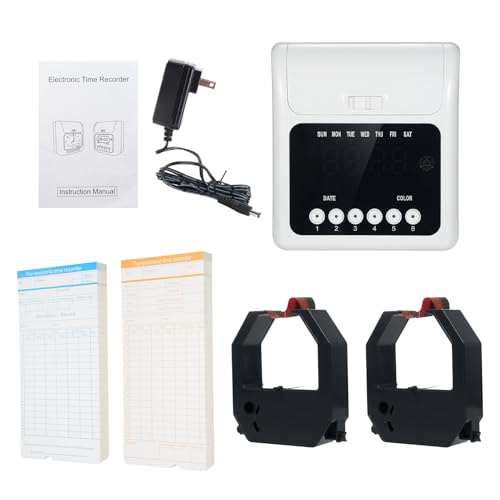 Employee Time Clock Machine System Attendance Recorder with 100 Cards 2 Ribbons Wall Mount Desktop Plug and Play for Small Business Office Factory Warehouse Retail (US Plug 110V)