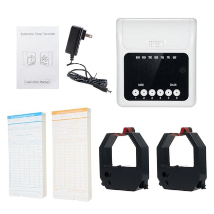 Employee Time Clock Machine System Attendance Recorder with 100 Cards 2 Ribbons Wall Mount Desktop Plug and Play for Small Business Office Factory Warehouse Retail (US Plug 110V)